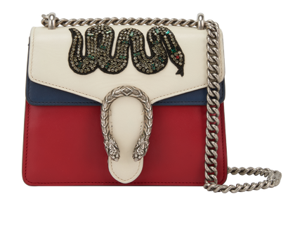 Embellished Snake Mini Dionysus, &pound;495, Handbags, Navy/Red/White, Leather, Front view